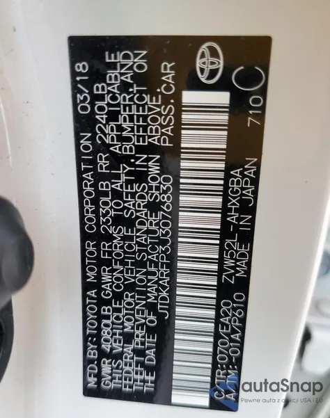 2018 Toyota Prius Prime from USA, damaged, VIN JTDKARFP3J3076830